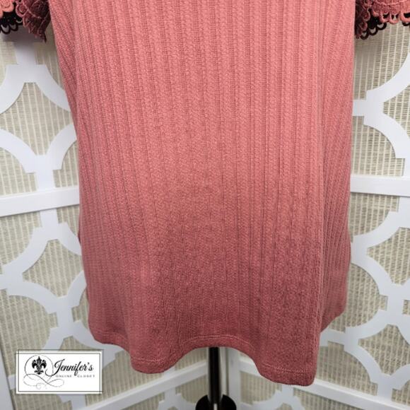 Ann Taylor Factory Rust Scoop Neck Scallop Lace Short Sleeve Sweater Size L - Picture 5 of 9